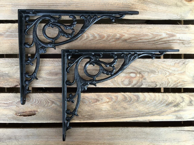 Pair Black 10x8" ANTIQUE HEAVY CAST IRON VICTORIAN SHELF WALL BRACKETS BR28bx2