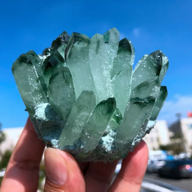 New Find Green Phantom Quartz Crystal Cluster Mineral Specimen Healing300g+/1pcs 2