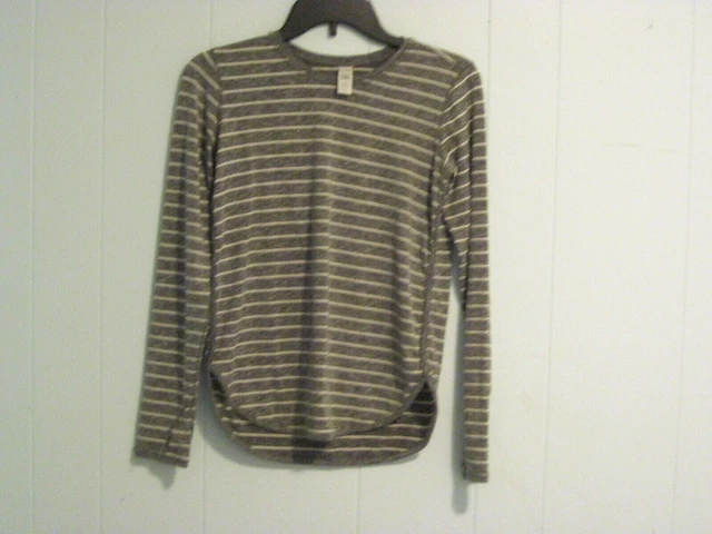 Athleta Girl Long Sleeve Grey Striped Active Shirt Size 12 Large Thumb Holes