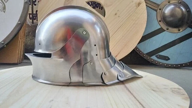 Casque Sallet Gothique Avec Armure De Cou - Reconstitution Médiévale En Acier - Pour LARP, Halloween