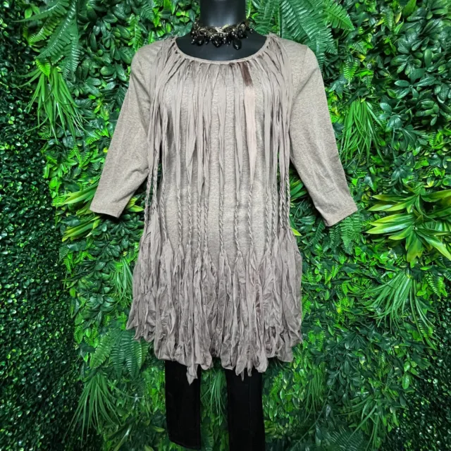 Women Tops Small Brown Braided Fringe Tasseled Accent Blouse KLOSET THERAPY 1601