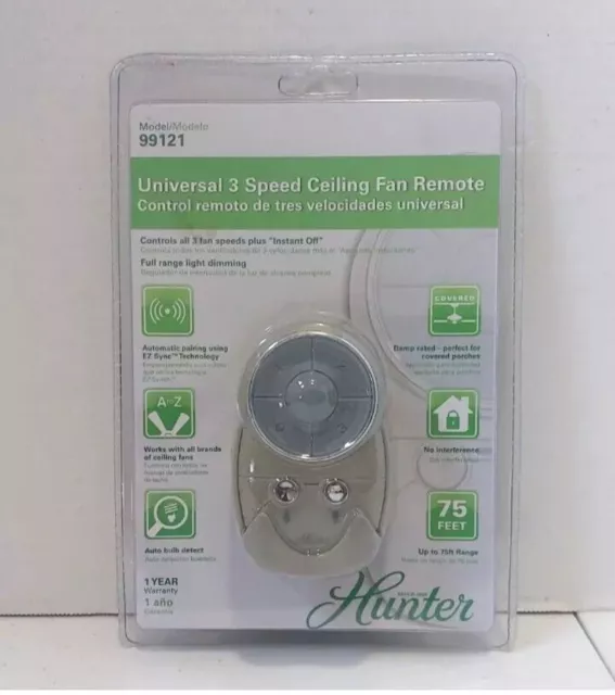 NEW Hunter 99121 Universal 3-Speed Ceiling Fan Remote Control Light Dimming