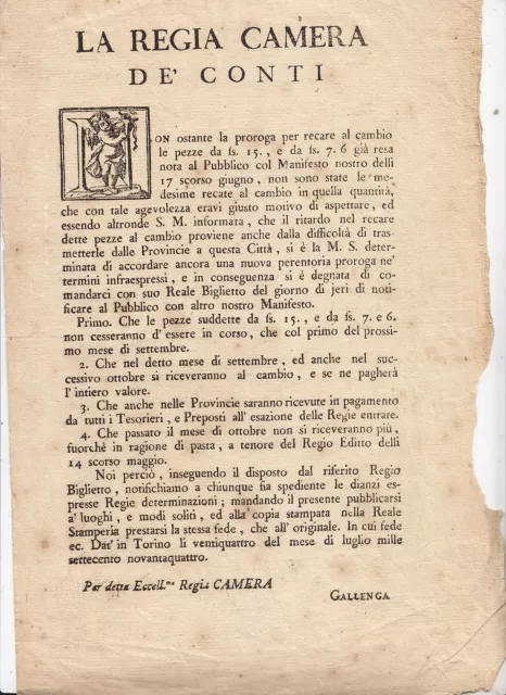 Y171-Piemonte-1794 Cessazione Uso Legale Monete