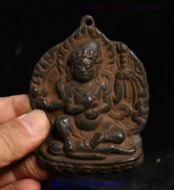 Old Tibetan Buddhism Bronze Mahakala Wrathful Deity Buddha Statue Amulet Pendant