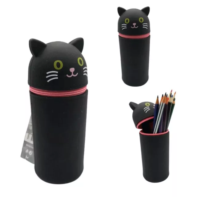 ASTUCCIO SCUOLA IN silicone gatto nero con cerniera portapenne 2