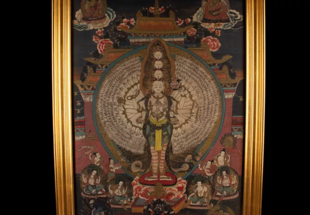 Ein Thangka. Elfköpfiger Avalokiteshvara Sahasra-Bhuja, Pigment auf Stoff. Tibet 2