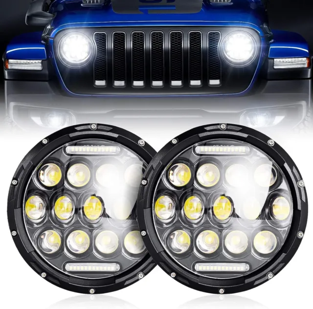 Pair 7" Inch Round LED Headlights Hi/lo DRL Beam For Jeep Wrangler JK LJ TJ CJ