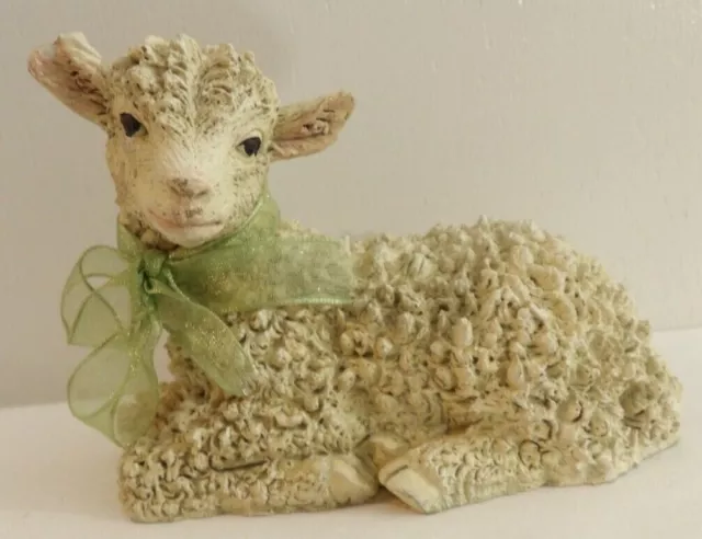 Resin Sheep Lamb Ewe Laying Down Rare Vintage Detailed 