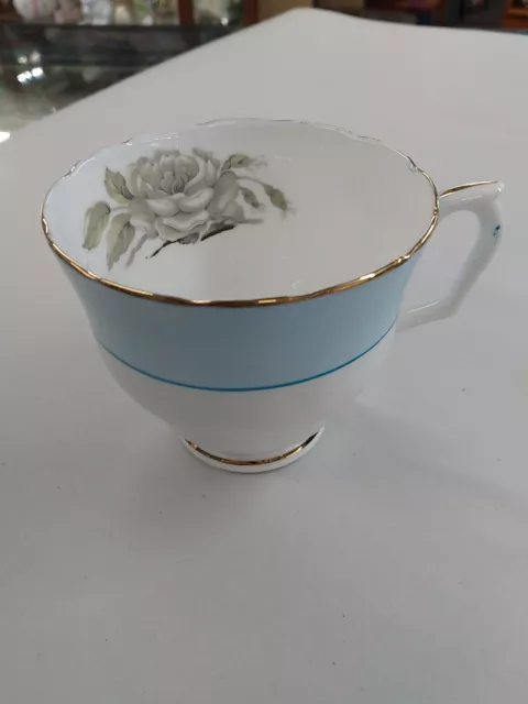 Vtg Crown Staffordshire Tea Cup Gray Blossom Rose Blue Gold Bone China England