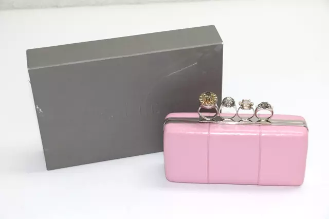 Alexander McQueen Diamond Four-Ring Studded Python Pink Clutch Bag Women's Alexander McQueen Diamond Four-Ring Studded Python Pink Clutch Bag Women's