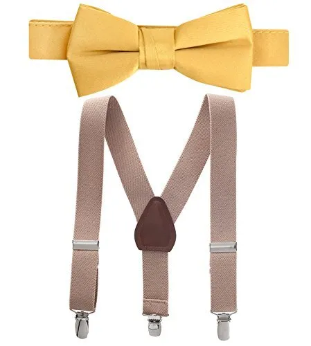 Hold’Em Suspenders and Bow Tie Set for Kids Boys and -Tan 30"