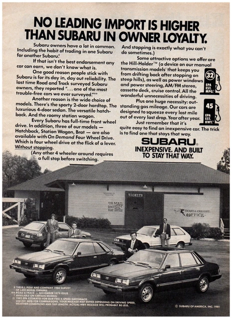 Subaru Import Train Station Post Office Vintage Print Advertisement 8x11" 1982