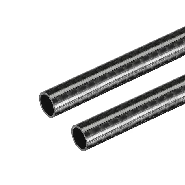 2x Carbono Fibra Redondo Tubo 12x10x500mm 3K Rollo Envuelto Brillante Superficie