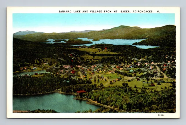 Aerial View Saranac Lake Saranac Village Mt Baker NY Adirondack Mts Vtg Postcard