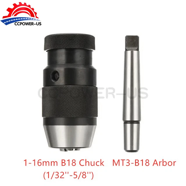 Keyless Drill Chuck Self-Tighten 1-16mm(1/32''-5/8'') B18 Chuck MT3-B18 Arbor