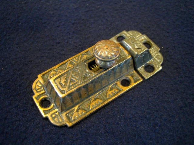 Antique Ornate Eastlake Cast Iron Cabinet Cupboard Slide Latch Catch - 1890's