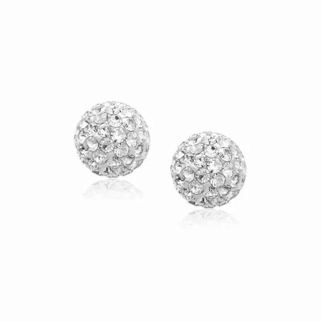 New 12mm Round Crystal Pave Disco Ball White Gold Plated Stud Earrings Sensitive