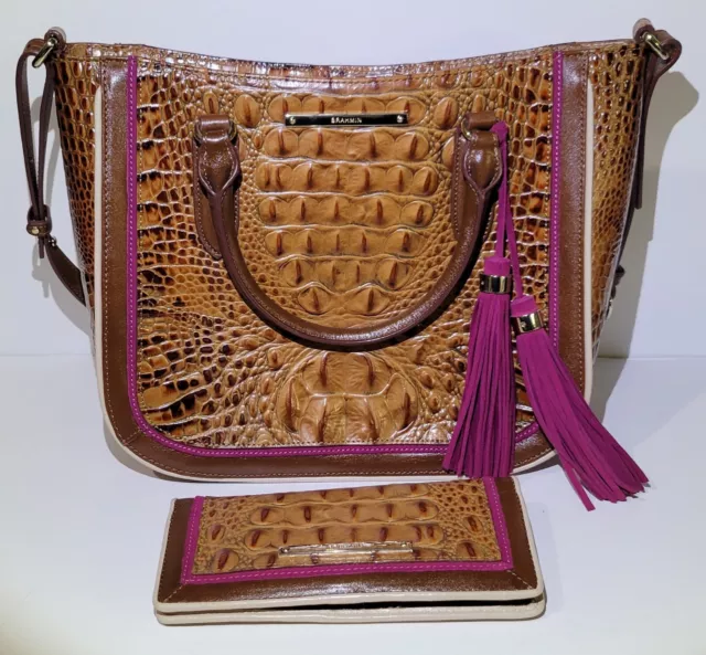 Brahmin Small Lena Toasted Almond Hays Crossbody Womens Leather Croc Bag Wallet