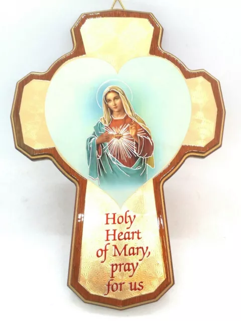 Immaculate Heart of Mary Wall Cross, Solid Walnut Wood, Made in Italy