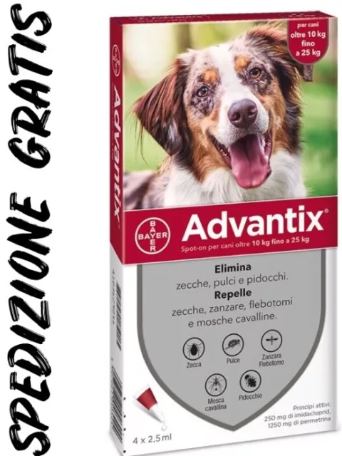 ADVANTIX BAYER SPOT-ON CANI DA 10 A 25 KG SCADEN 2025  4 pipette DA € 22,47 CAD.