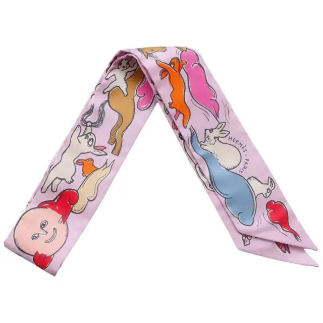Hermes Scarf Twilly A Thousand and One Rabbit Mille et Un Lapins Silk Palm Women