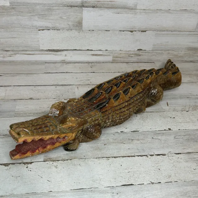 Vintage Hand Carved Wooden Crocodile Figure 20” Long