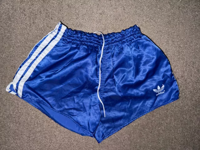 Vintage Adidas shiny glanz silky sprinter shorts sporthose 80s 1980s blue D4 XS