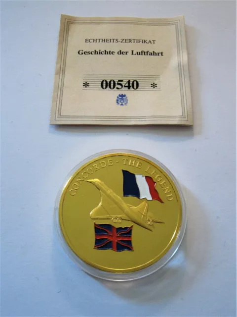 Medaille  Geschichte der Luftfahrt  "Concorde"  PP  in Farbe mit Zertifikat