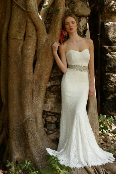 BHLDN Tadashi Shoji 'Seraphina' Bridal Gown~Size 0~LaceStraplessCandlelight Gown