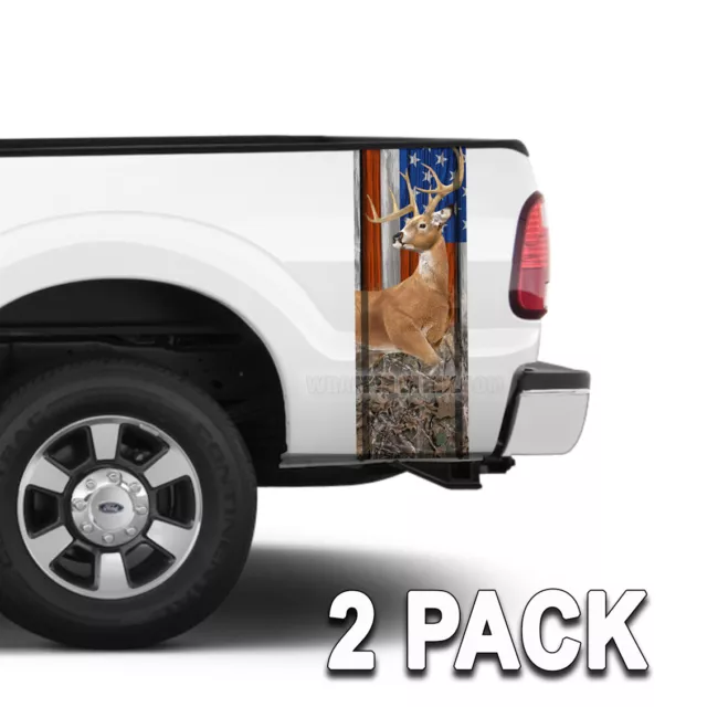 Truck Bed Camo Stripes Wild Buck American Flag - Woodland Camoulfage 2/4pack