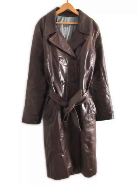 m0851 Womens Italian Leather Trench Coat Dark Brown Jacket Size 10 Aniline