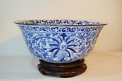 Beautiful Large Hand-painted Blue and White Porcelain Floral Chinese Bowl