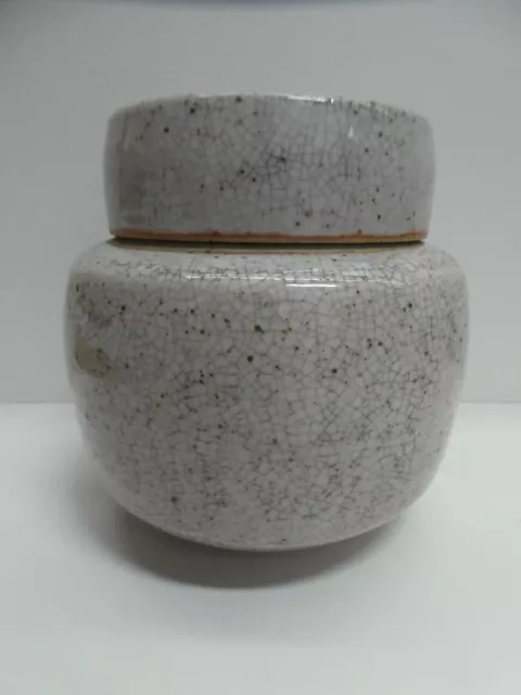 Australian Pottery Ceramic Lidded Canister Pot Jar Crackle Glaze Stamped Base