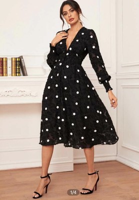 Embroidered Polka-dot Empire Waist Fuzzy A-line Dress Medium Zara