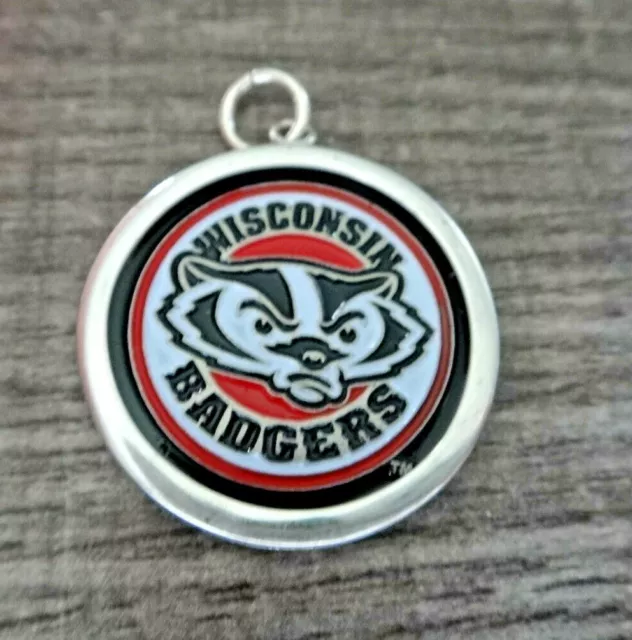 Sterling Silver University of Wisconsin Badgers 26mm Double sided Enamel Charm