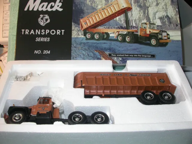 First Gear Mack 19-2500 Transport 204 Model R600 Truck with long dump trailer