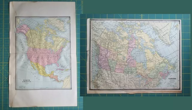North America USA Canada - Rare Original 1885 Antique Crams World Atlas Maps