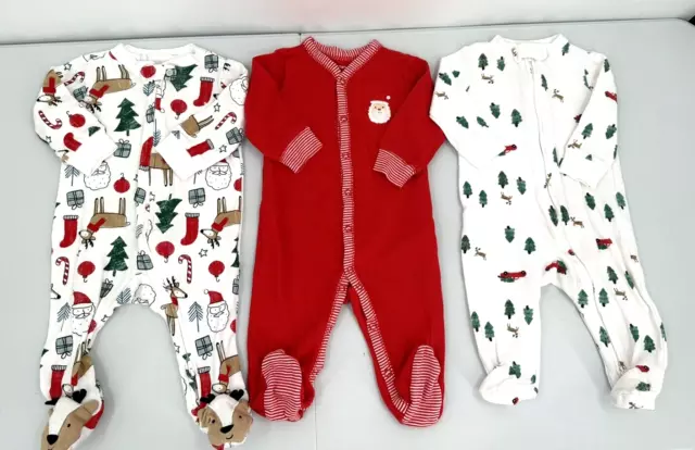 Lot Of 3 Infant Boy Size 6 Months Winter LIGHTWEIGHT CHRISTMAS PAJAMAS - CARTERS