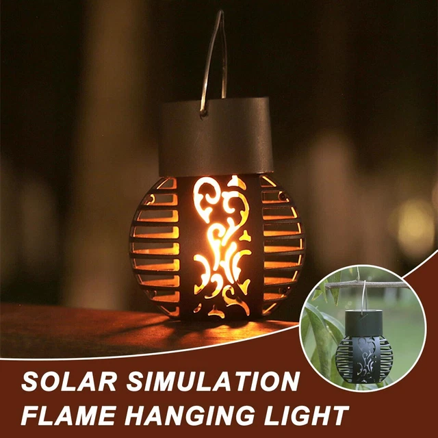 Solar Powered Flickering Flame Hanging Lantern Lights Outdoor Garden W