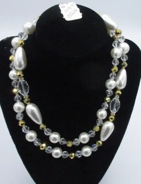 Vintage Beaded Crystal Necklace Faux Pearl Rhinestone I Magnin NOS 1980s Bin8