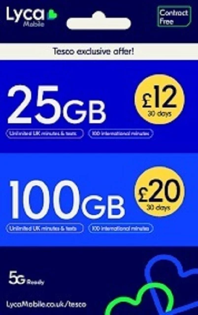 100*NUOVA carta SIM mobile Lyca Pay As You Go taglio triplo mini, micro e nano, sigillata