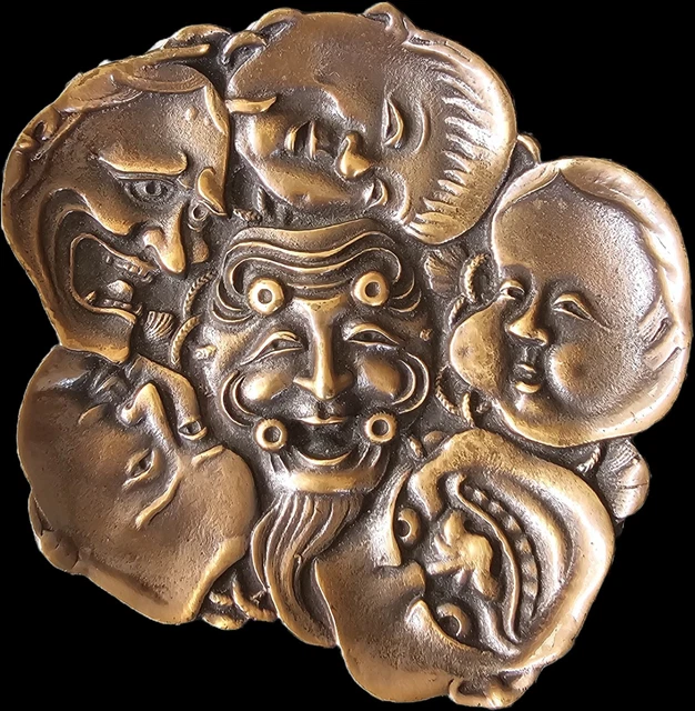 Antique Japanese Solid Bronze Noh Mask Sculpture Meiji Taishō Period