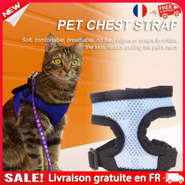 Reflective Cat Dog Collar Harness Mesh Pet Vest Clothes for Training (Blue L)