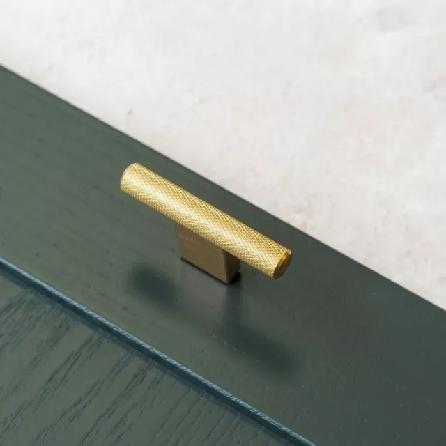 60mm Knurled Brass Knob Kitchen Cabinet Textured T Bar Pull Bathroom Door Drawer