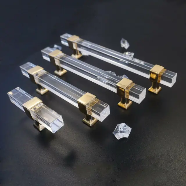Clear Acrylic&Gold Cupboard Handles Kitchen Cabinet T Bar Knobs Drawer Pulls