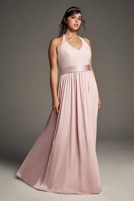White by Vera Wang Blush V-Neck Halter Gown with Slit Size 6 Bridesmaid