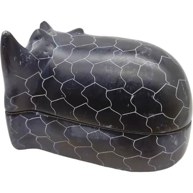 HANDMADE Stone Rhino Trinket Box Figurine, 3" Small Black African Safari Animal