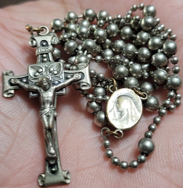 Antique Vintage WW2 Military Pull Chain Rosary Religious Crucifix Catholic Lot A