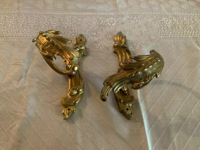 Pair of Reclaimed Antique Brass French Victorian Curtain Tie Backs (EBZ4)