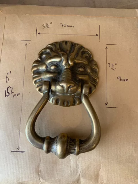 Antique Lion Head Front Door Knocker Large Solid Brass Victorian Vintage